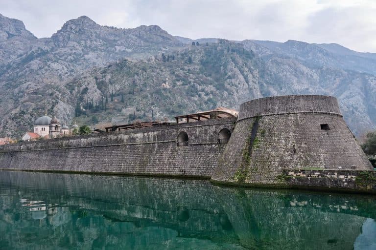 The old fortress city walls in the Old Town, Kotor, Montenegro