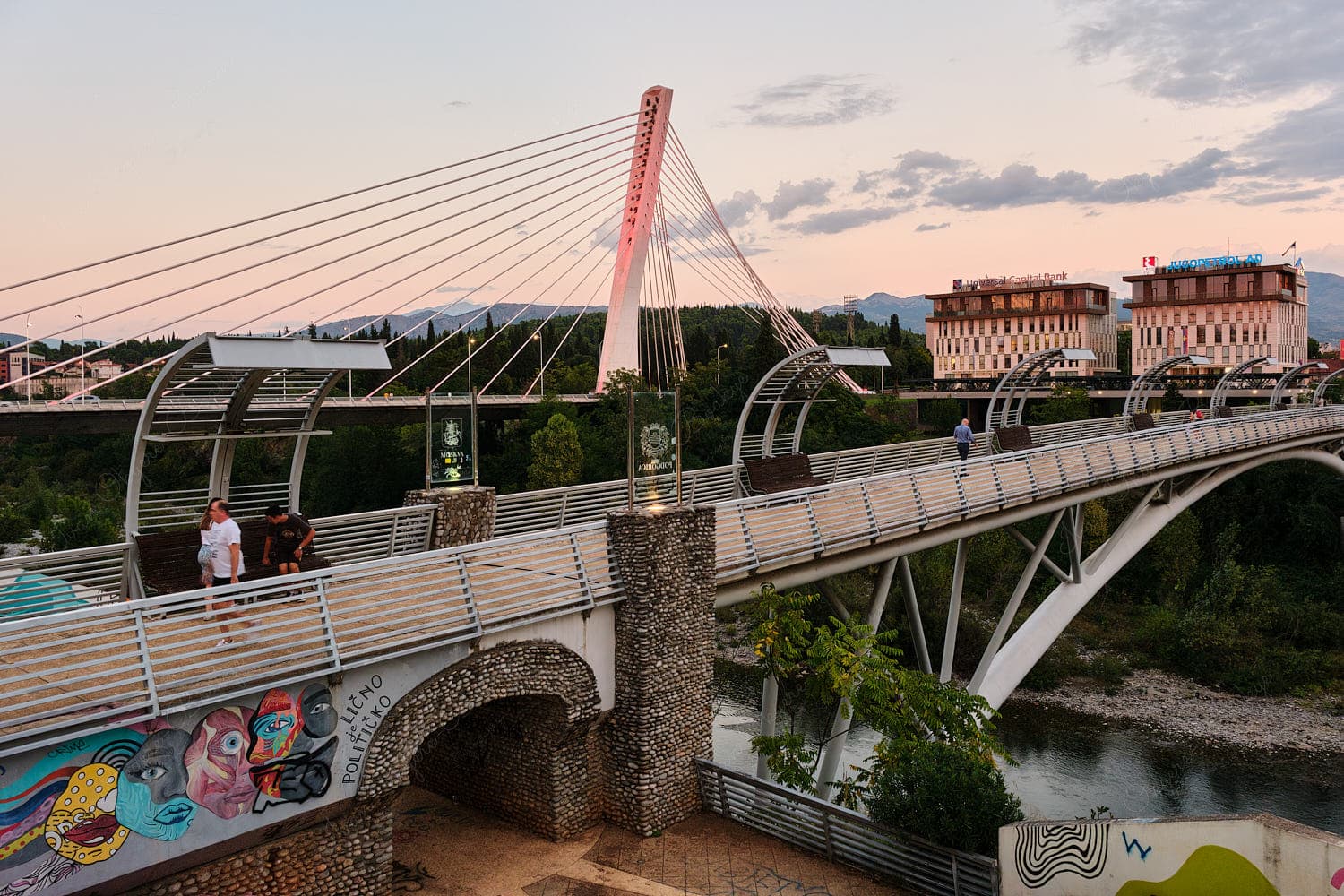 The Millennium Bridge at sunset, Podgorica, Montenegro The Millennium Bridge at sunset, Podgorica, Montenegro