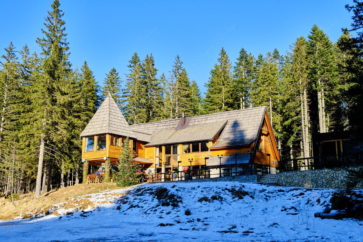 Durmitor National Park reception lodge in winter, Montenegro Durmitor National Park reception lodge in winter, Montenegro