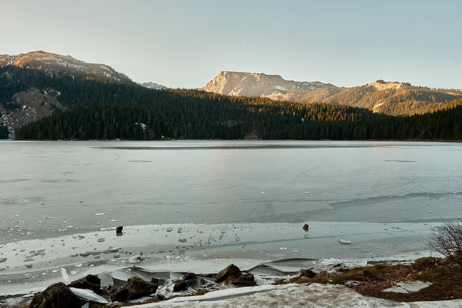 Frozen Crno Jezero or Black Lake, Durmitor National Park, Montenegro Frozen Crno Jezero or Black Lake, Durmitor National Park, Montenegro