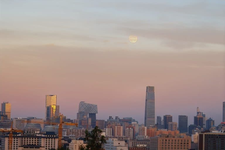 China skyscraper skyline at sunset