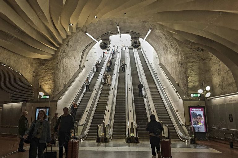 Beautiful architectural design exit in Södra station, Stockholm, Sweden