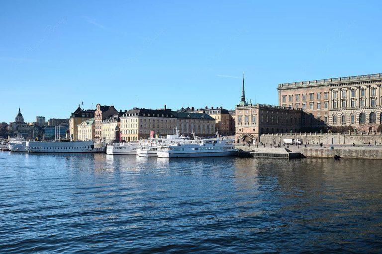 Waterfront harbour view from Strandvagen, Stockholm, Sweden