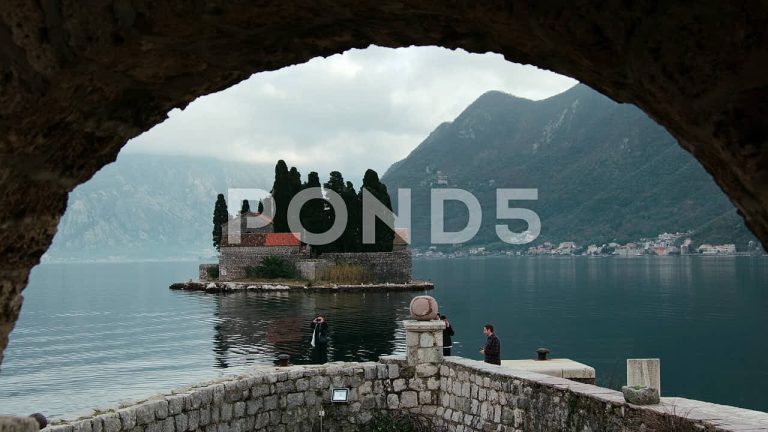 Arch Framed View Of Saint George Catholic Monastery, Perast, Montenegro