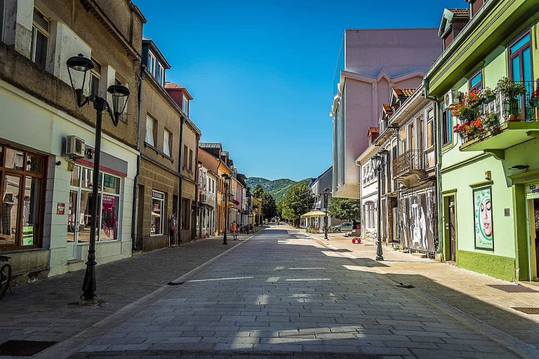 The high street of the picturesque and colourful town of Cetinje Montenegro – By Nicola