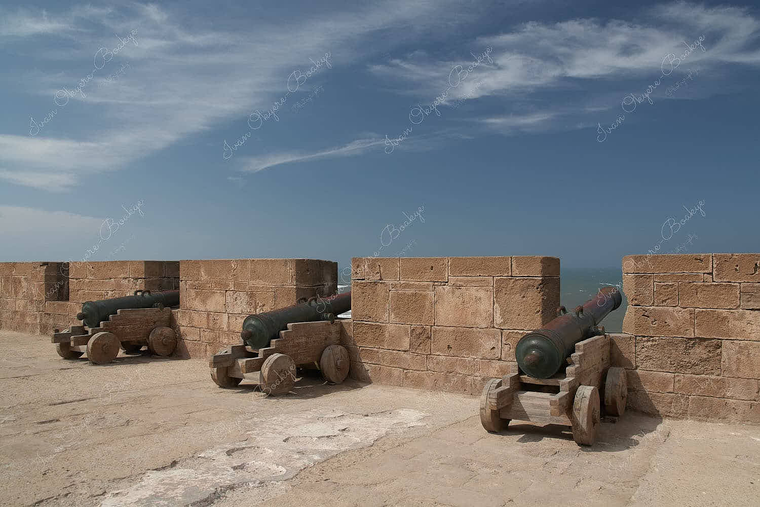Cannons on the ramparts of Essaouira pointing out towards the sea, Essaouira, Morocco