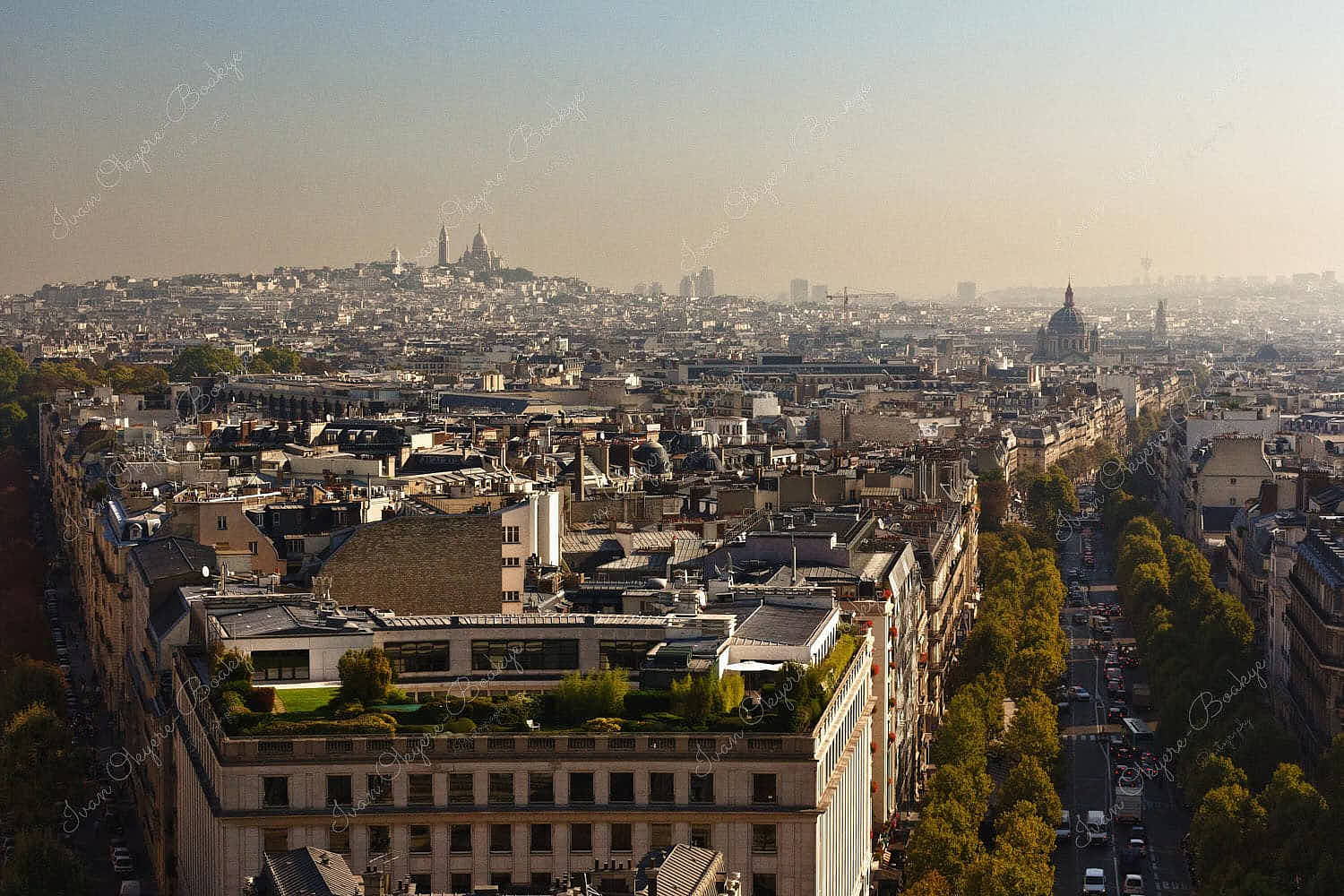 View of Sacré-Cœur Basilica from the top of Arc De Triomphe, Paris, France