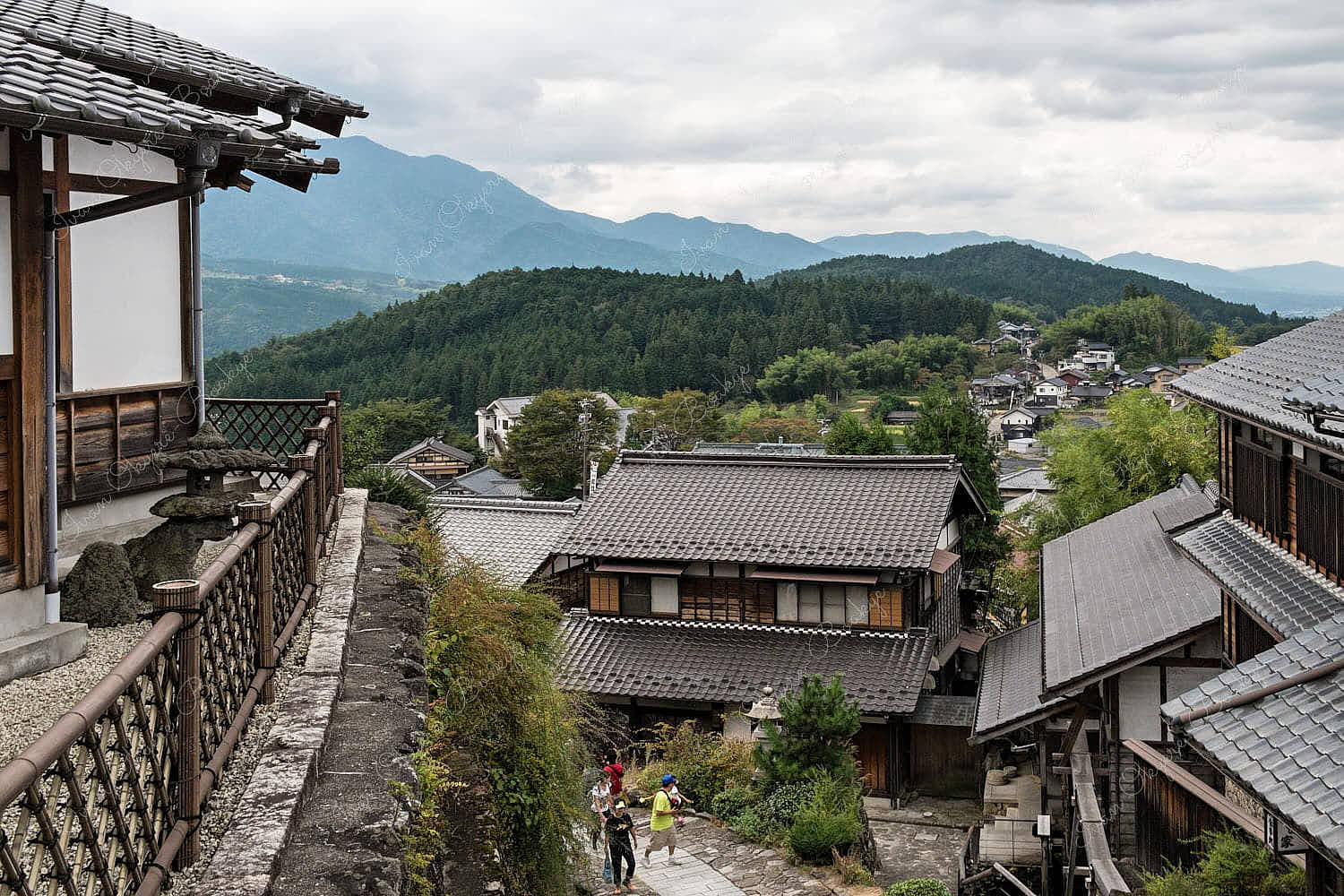 View over mountain landscape of Magome, Japan