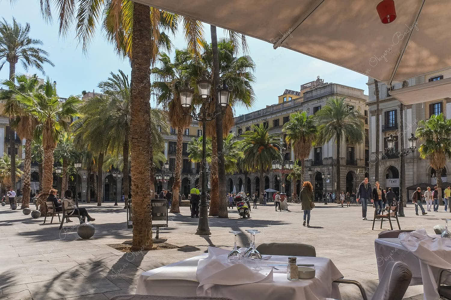 View of Placa Reial, Barcelona, Spain