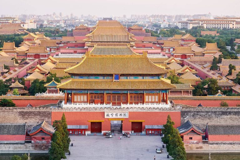 High angle view of the Forbidden City Imperial Palace Complex, Beijing, China