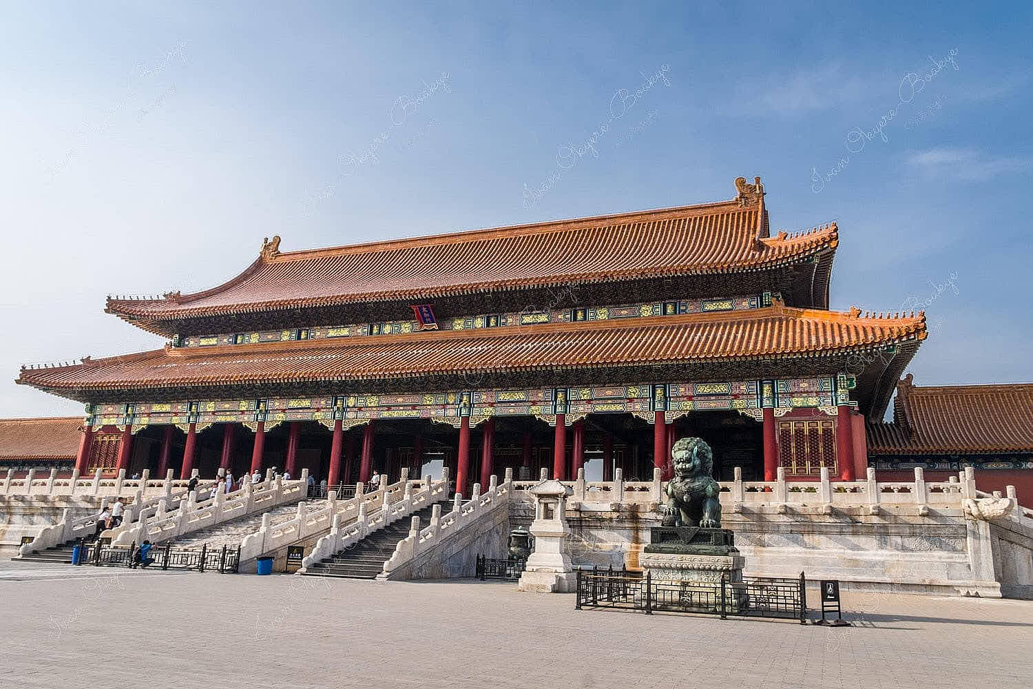 Forbidden City Gate of Supreme Harmony with Guardian Lion, Beijing, China