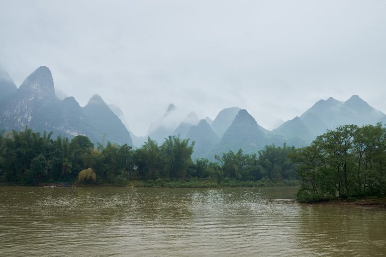 The beautiful karst mountains and Li River landscape of Guilin, China