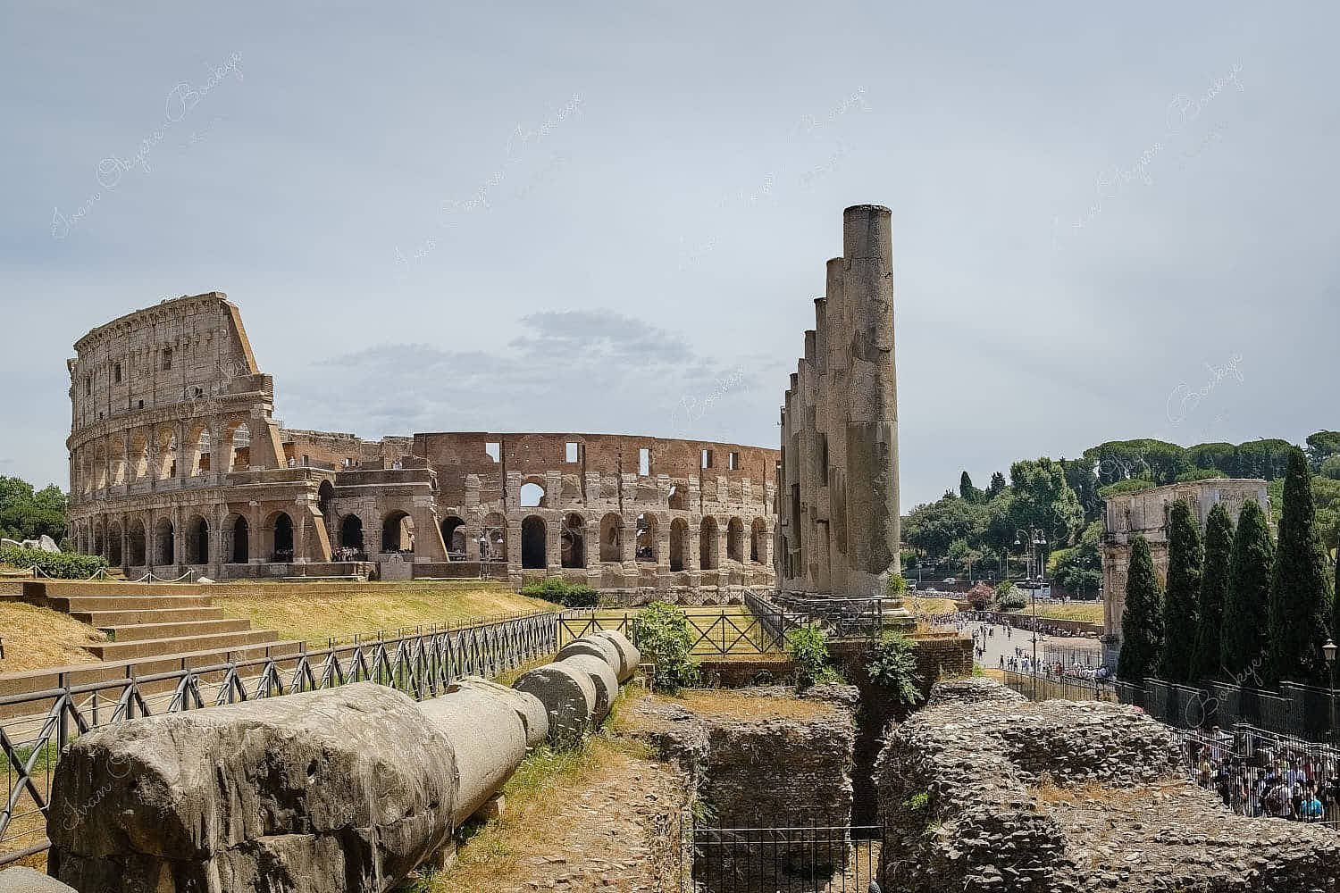 The Arch of Constantine and Colosseum in Rome, Italy